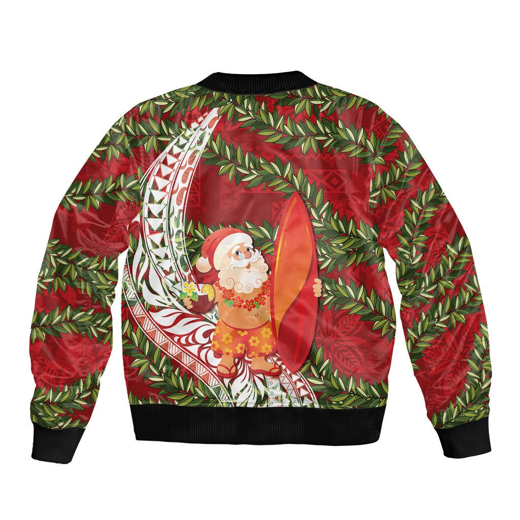 Mele Kalikimaka Hawaii Christmas Maile Lei Bomber Jacket Tropical Santa LT7 - Polynesian Pride