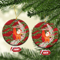 Mele Kalikimaka Hawaii Christmas Maile Lei Ceramic Ornament Tropical Santa LT7 Circle Red - Polynesian Pride