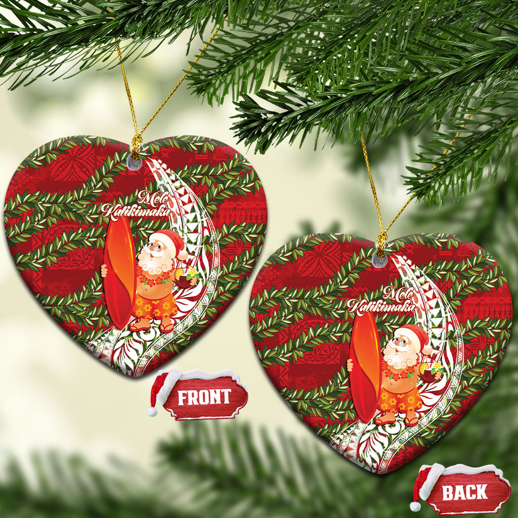 Mele Kalikimaka Hawaii Christmas Maile Lei Ceramic Ornament Tropical Santa LT7 Heart Red - Polynesian Pride