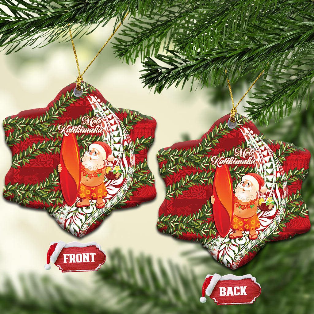 Mele Kalikimaka Hawaii Christmas Maile Lei Ceramic Ornament Tropical Santa LT7 Snow Flake Red - Polynesian Pride