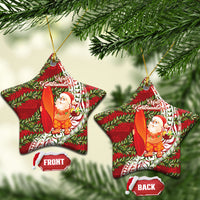 Mele Kalikimaka Hawaii Christmas Maile Lei Ceramic Ornament Tropical Santa LT7 Star Red - Polynesian Pride