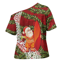 Mele Kalikimaka Hawaii Christmas Maile Lei Cross Shoulder Shirt Tropical Santa LT7 - Polynesian Pride