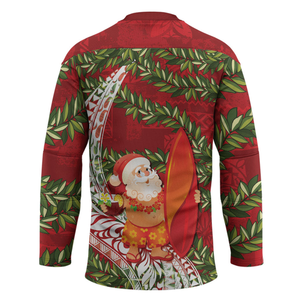Mele Kalikimaka Hawaii Christmas Maile Lei Hockey Jersey Tropical Santa LT7 - Polynesian Pride