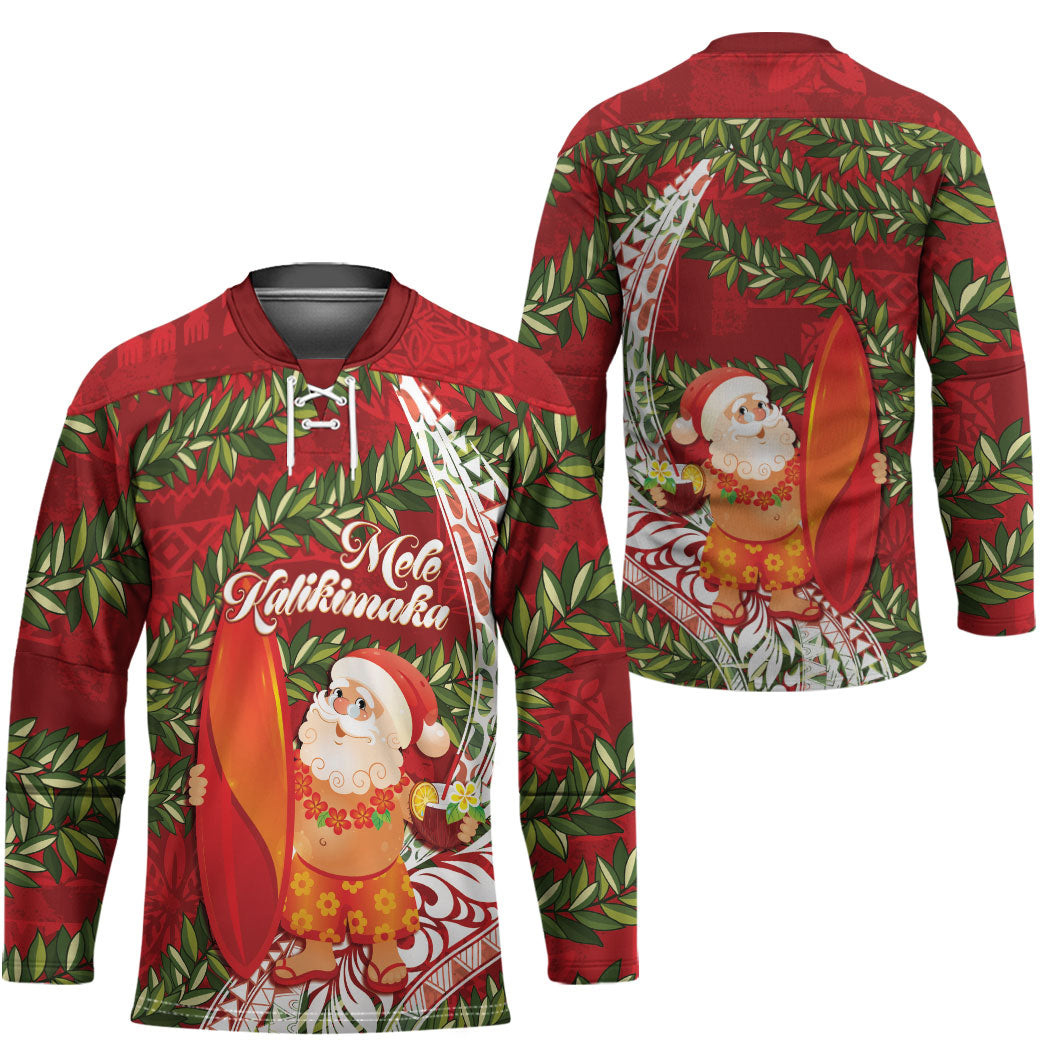 Mele Kalikimaka Hawaii Christmas Maile Lei Hockey Jersey Tropical Santa LT7 - Polynesian Pride