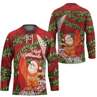 Mele Kalikimaka Hawaii Christmas Maile Lei Hockey Jersey Tropical Santa LT7 - Polynesian Pride