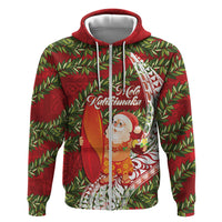Mele Kalikimaka Hawaii Christmas Maile Lei Hoodie Tropical Santa LT7 Zip Hoodie Red - Polynesian Pride
