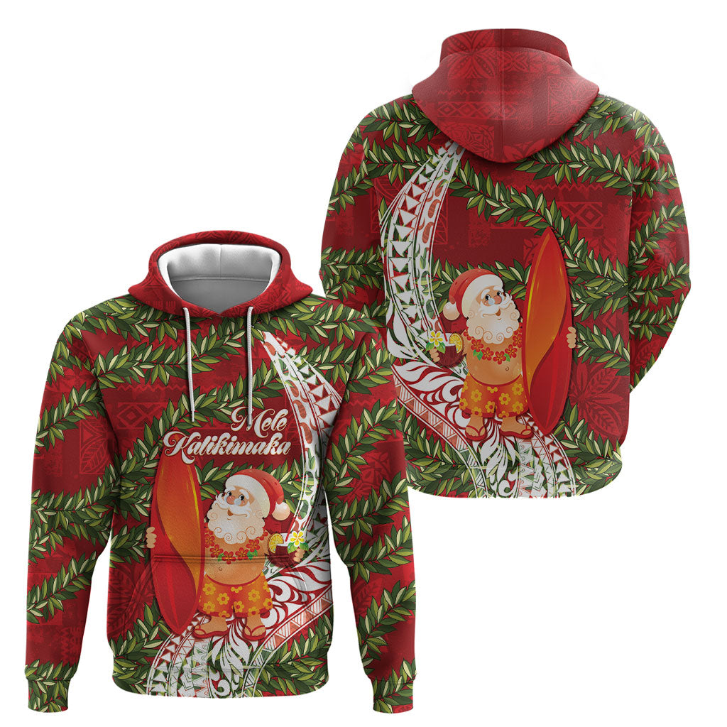 Mele Kalikimaka Hawaii Christmas Maile Lei Hoodie Tropical Santa LT7 - Polynesian Pride