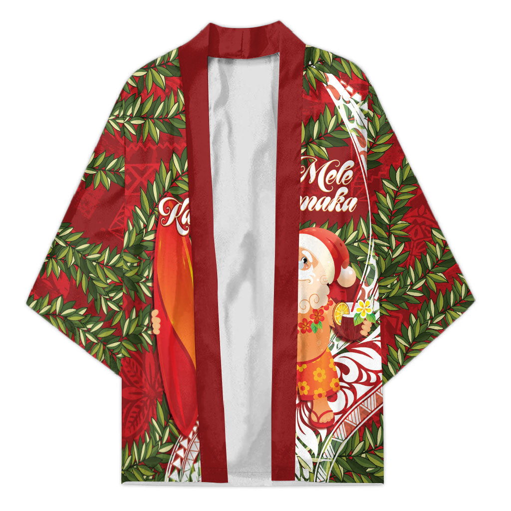 Mele Kalikimaka Hawaii Christmas Maile Lei Kimono Tropical Santa LT7 Unisex Red - Polynesian Pride