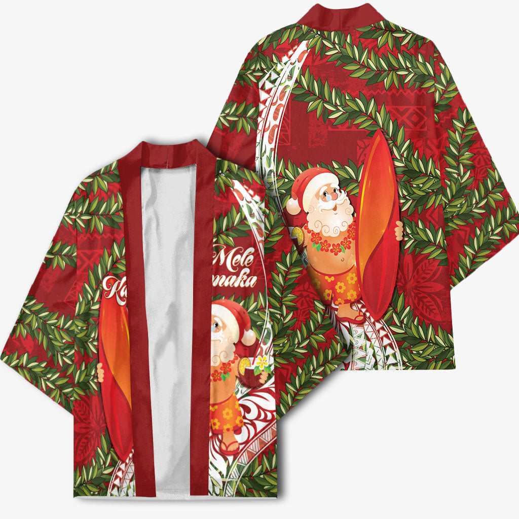 Mele Kalikimaka Hawaii Christmas Maile Lei Kimono Tropical Santa LT7 - Polynesian Pride