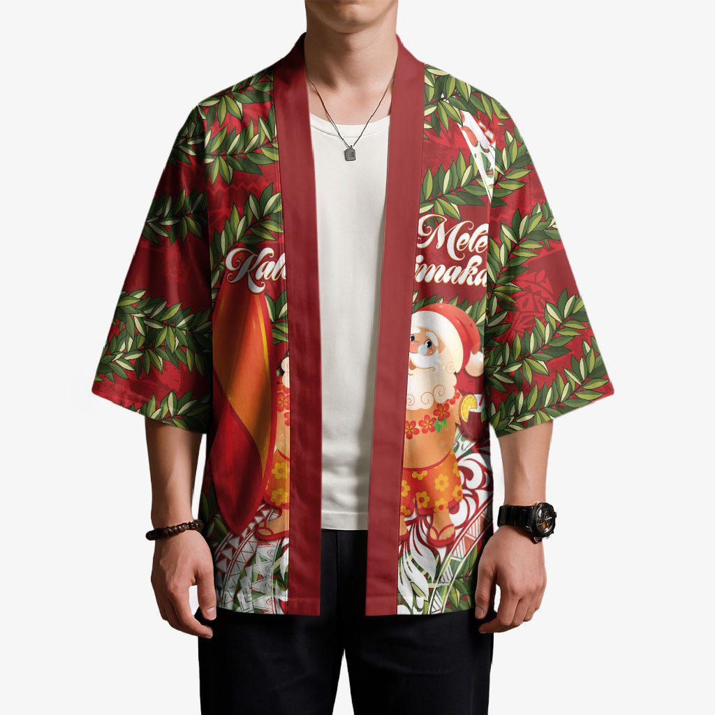 Mele Kalikimaka Hawaii Christmas Maile Lei Kimono Tropical Santa LT7 - Polynesian Pride