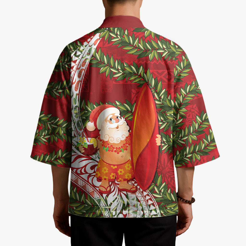 Mele Kalikimaka Hawaii Christmas Maile Lei Kimono Tropical Santa LT7 - Polynesian Pride