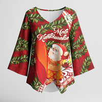 Mele Kalikimaka Hawaii Christmas Maile Lei Kimono Sleeve Blouse Tropical Santa LT7 Female Red - Polynesian Pride