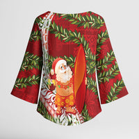 Mele Kalikimaka Hawaii Christmas Maile Lei Kimono Sleeve Blouse Tropical Santa LT7 - Polynesian Pride