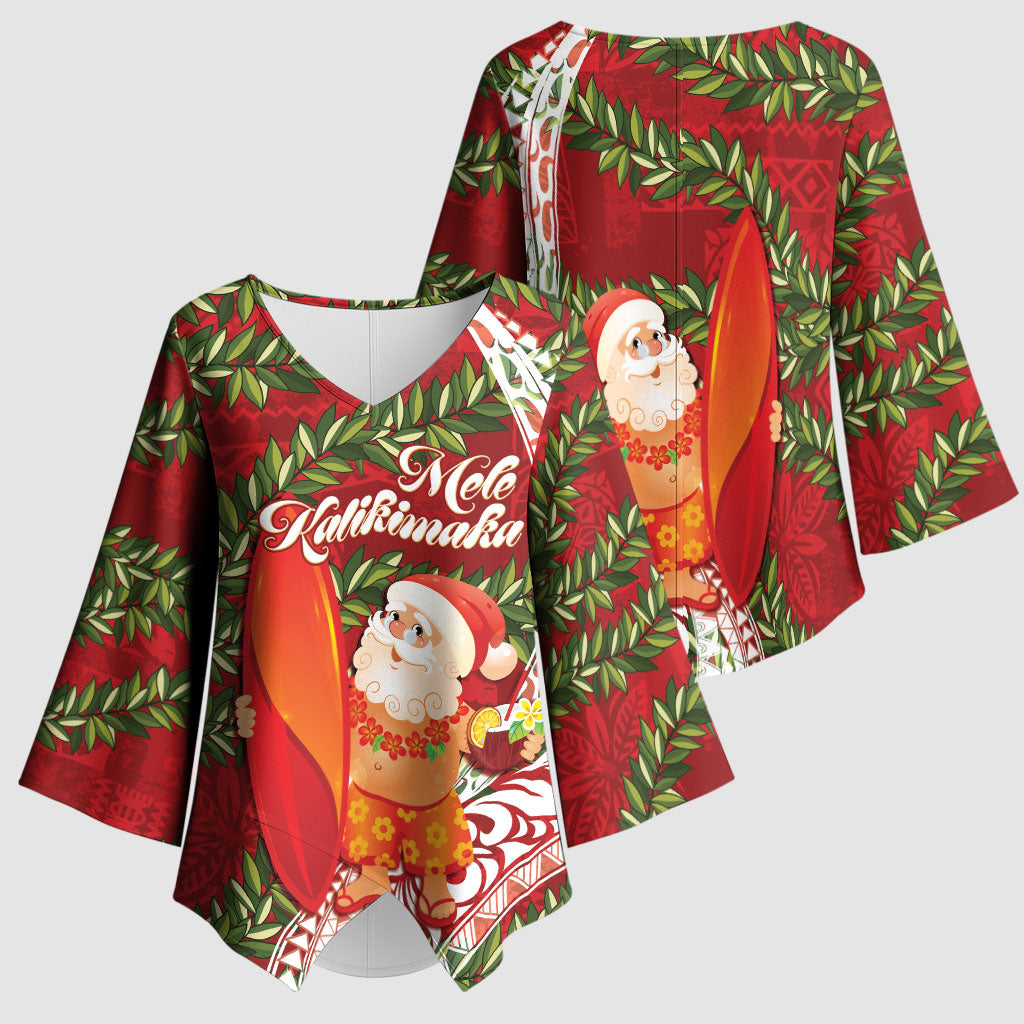 Mele Kalikimaka Hawaii Christmas Maile Lei Kimono Sleeve Blouse Tropical Santa LT7 - Polynesian Pride