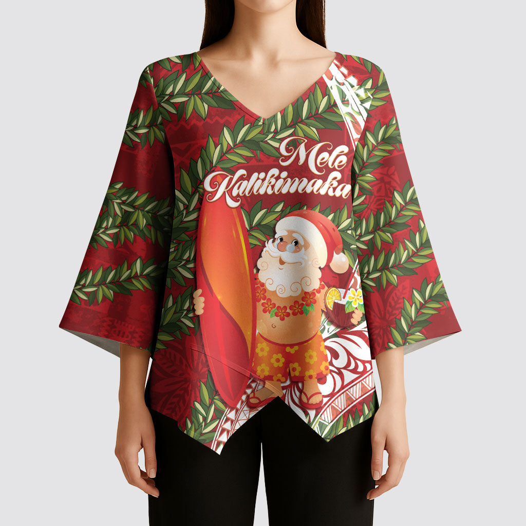 Mele Kalikimaka Hawaii Christmas Maile Lei Kimono Sleeve Blouse Tropical Santa LT7 - Polynesian Pride