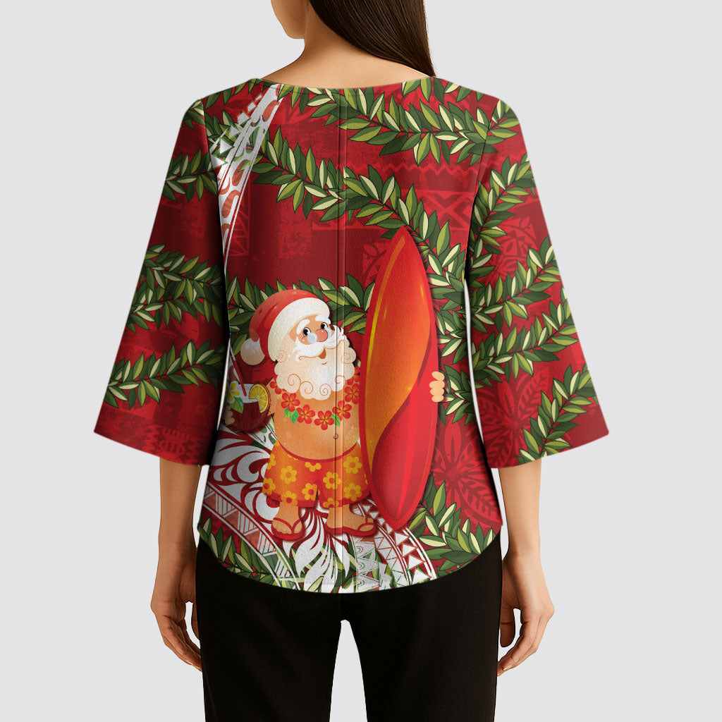 Mele Kalikimaka Hawaii Christmas Maile Lei Kimono Sleeve Blouse Tropical Santa LT7 - Polynesian Pride