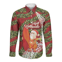 Mele Kalikimaka Hawaii Christmas Maile Lei Long Sleeve Button Shirt Tropical Santa LT7 Unisex Red - Polynesian Pride