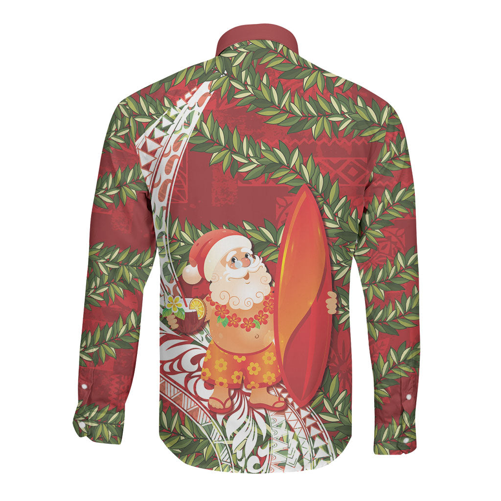Mele Kalikimaka Hawaii Christmas Maile Lei Long Sleeve Button Shirt Tropical Santa LT7 - Polynesian Pride