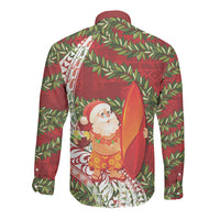 Mele Kalikimaka Hawaii Christmas Maile Lei Long Sleeve Button Shirt Tropical Santa LT7 - Polynesian Pride