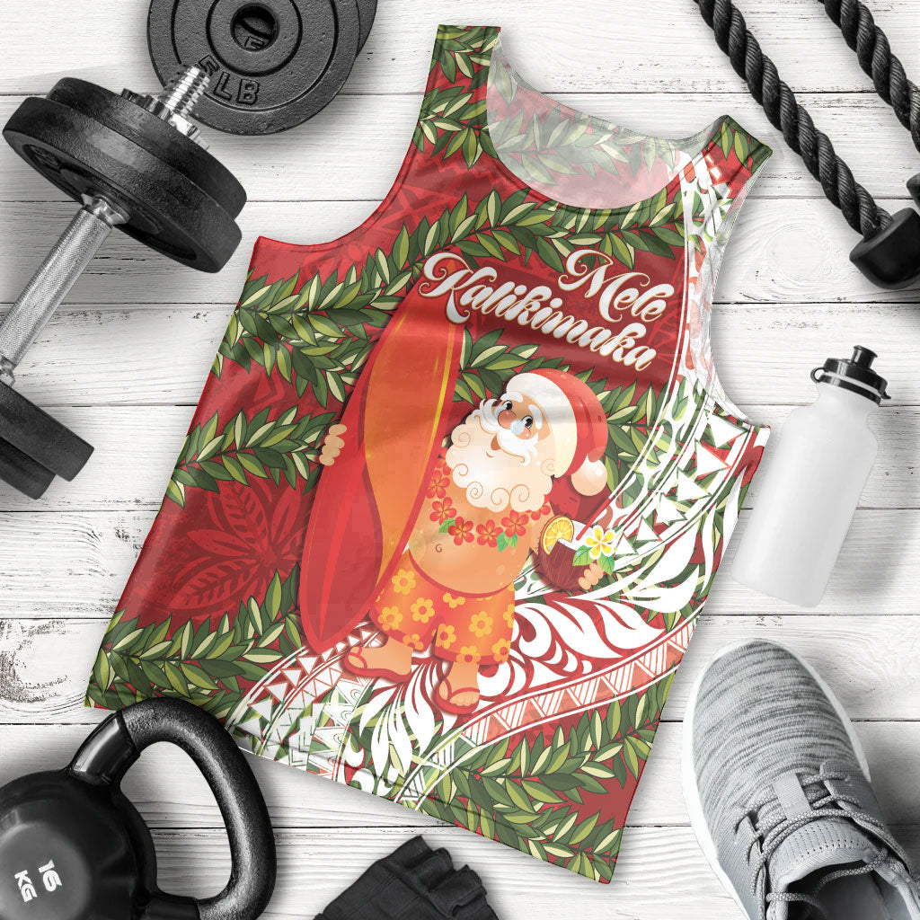 Mele Kalikimaka Hawaii Christmas Maile Lei Men Tank Top Tropical Santa