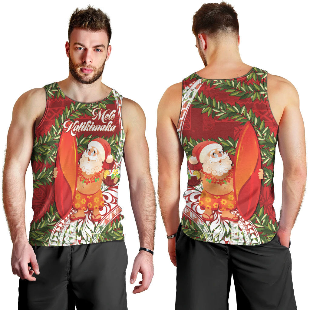 Mele Kalikimaka Hawaii Christmas Maile Lei Men Tank Top Tropical Santa