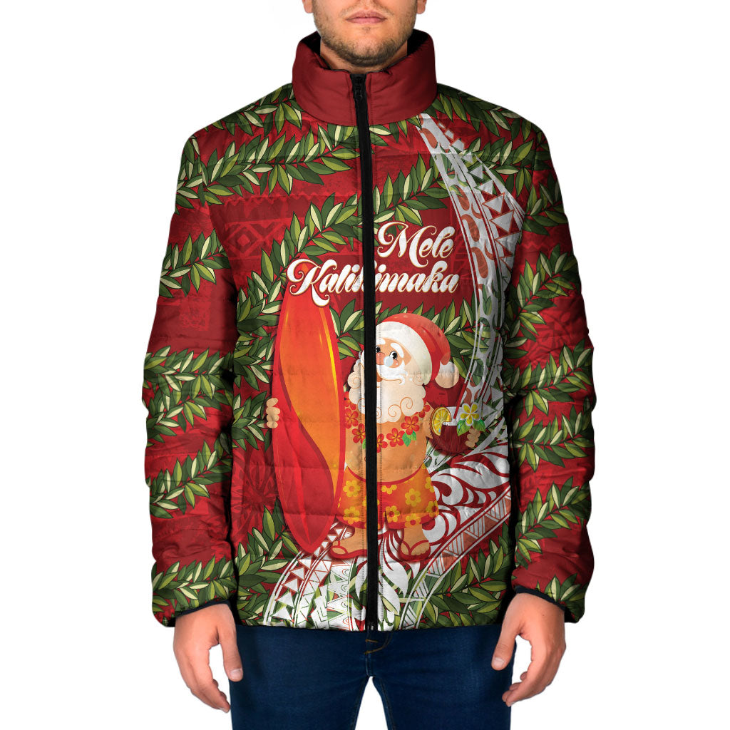Mele Kalikimaka Hawaii Christmas Maile Lei Padded Jacket Tropical Santa LT7 Men Red - Polynesian Pride