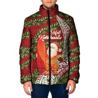 Mele Kalikimaka Hawaii Christmas Maile Lei Padded Jacket Tropical Santa LT7 Men Red - Polynesian Pride