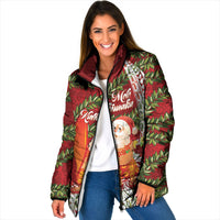 Mele Kalikimaka Hawaii Christmas Maile Lei Padded Jacket Tropical Santa LT7 Women Red - Polynesian Pride