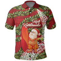 Mele Kalikimaka Hawaii Christmas Maile Lei Polo Shirt Tropical Santa LT7 Red - Polynesian Pride