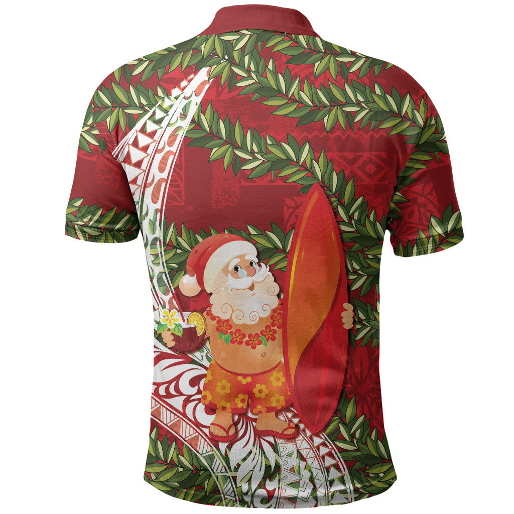 Mele Kalikimaka Hawaii Christmas Maile Lei Polo Shirt Tropical Santa LT7 - Polynesian Pride