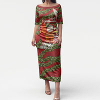 Mele Kalikimaka Hawaii Christmas Maile Lei Puletasi Tropical Santa LT7 Long Dress Red - Polynesian Pride