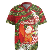 Mele Kalikimaka Hawaii Christmas Maile Lei Rugby Jersey Tropical Santa LT7 Red - Polynesian Pride