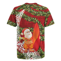 Mele Kalikimaka Hawaii Christmas Maile Lei Rugby Jersey Tropical Santa LT7 - Polynesian Pride