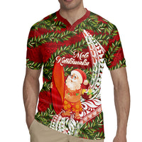 Mele Kalikimaka Hawaii Christmas Maile Lei Rugby Jersey Tropical Santa LT7 - Polynesian Pride