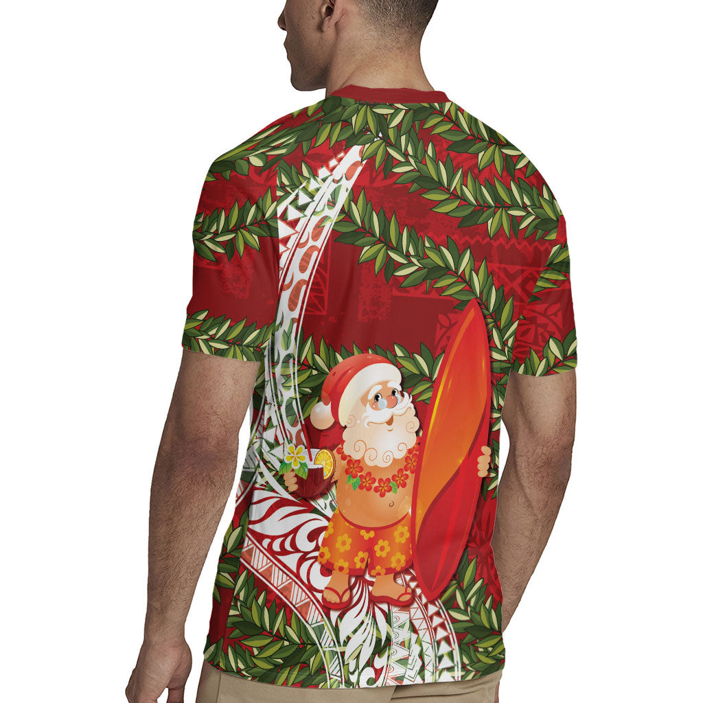 Mele Kalikimaka Hawaii Christmas Maile Lei Rugby Jersey Tropical Santa LT7 - Polynesian Pride