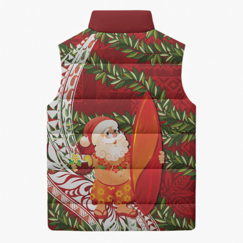 Mele Kalikimaka Hawaii Christmas Maile Lei Sleeveless Puffer Jacket Tropical Santa LT7 - Polynesian Pride