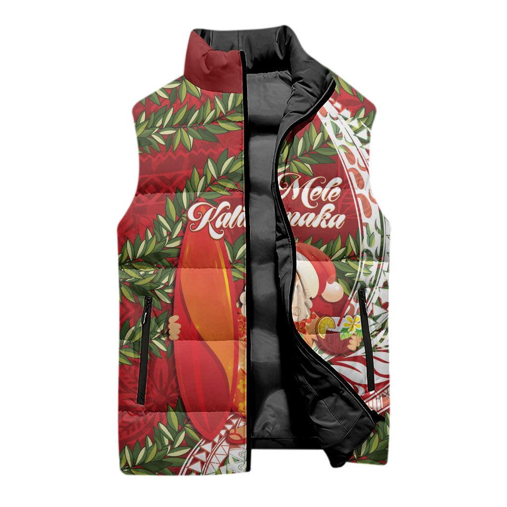 Mele Kalikimaka Hawaii Christmas Maile Lei Sleeveless Puffer Jacket Tropical Santa LT7 - Polynesian Pride