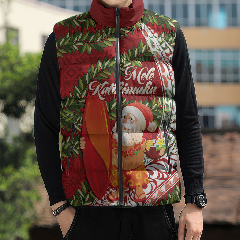 Mele Kalikimaka Hawaii Christmas Maile Lei Sleeveless Puffer Jacket Tropical Santa LT7 - Polynesian Pride