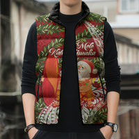 Mele Kalikimaka Hawaii Christmas Maile Lei Sleeveless Puffer Jacket Tropical Santa LT7 - Polynesian Pride