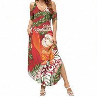 Mele Kalikimaka Hawaii Christmas Maile Lei Summer Maxi Dress Tropical Santa LT7 Women Red - Polynesian Pride