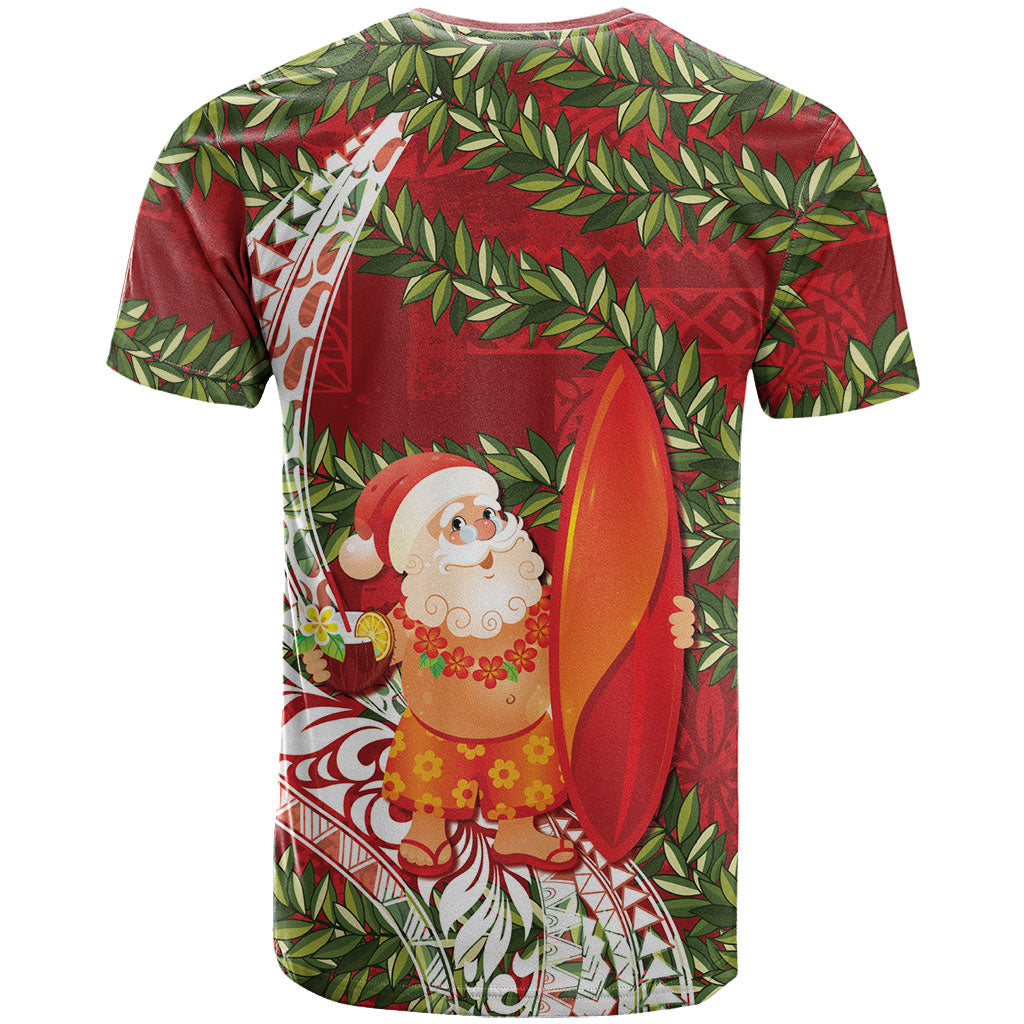Mele Kalikimaka Hawaii Christmas Maile Lei T Shirt Tropical Santa LT7 - Polynesian Pride