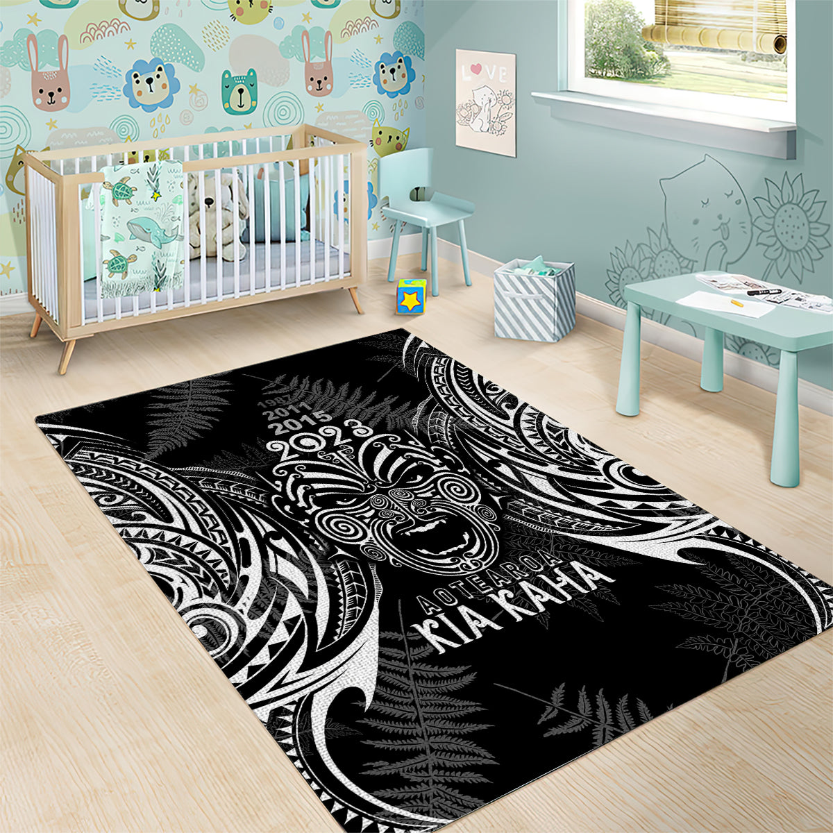 Custom New Zealand Rugby Area Rug 2023 World Cup Aotearoa Haka Face LT7 - Polynesian Pride