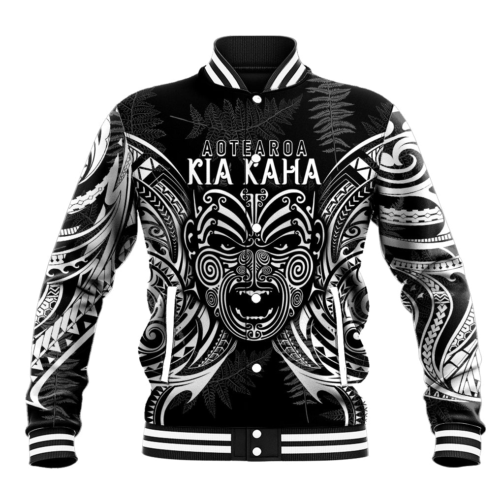 New Zealand Rugby Baseball Jacket 2023 World Cup Aotearoa Haka Face LT7 Unisex Black - Polynesian Pride