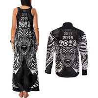 New Zealand Rugby Couples Matching Tank Maxi Dress and Long Sleeve Button Shirt 2023 World Cup Aotearoa Haka Face LT7 - Polynesian Pride