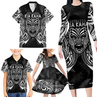 New Zealand Rugby Family Matching Long Sleeve Bodycon Dress and Hawaiian Shirt 2023 World Cup Aotearoa Haka Face LT7 - Polynesian Pride
