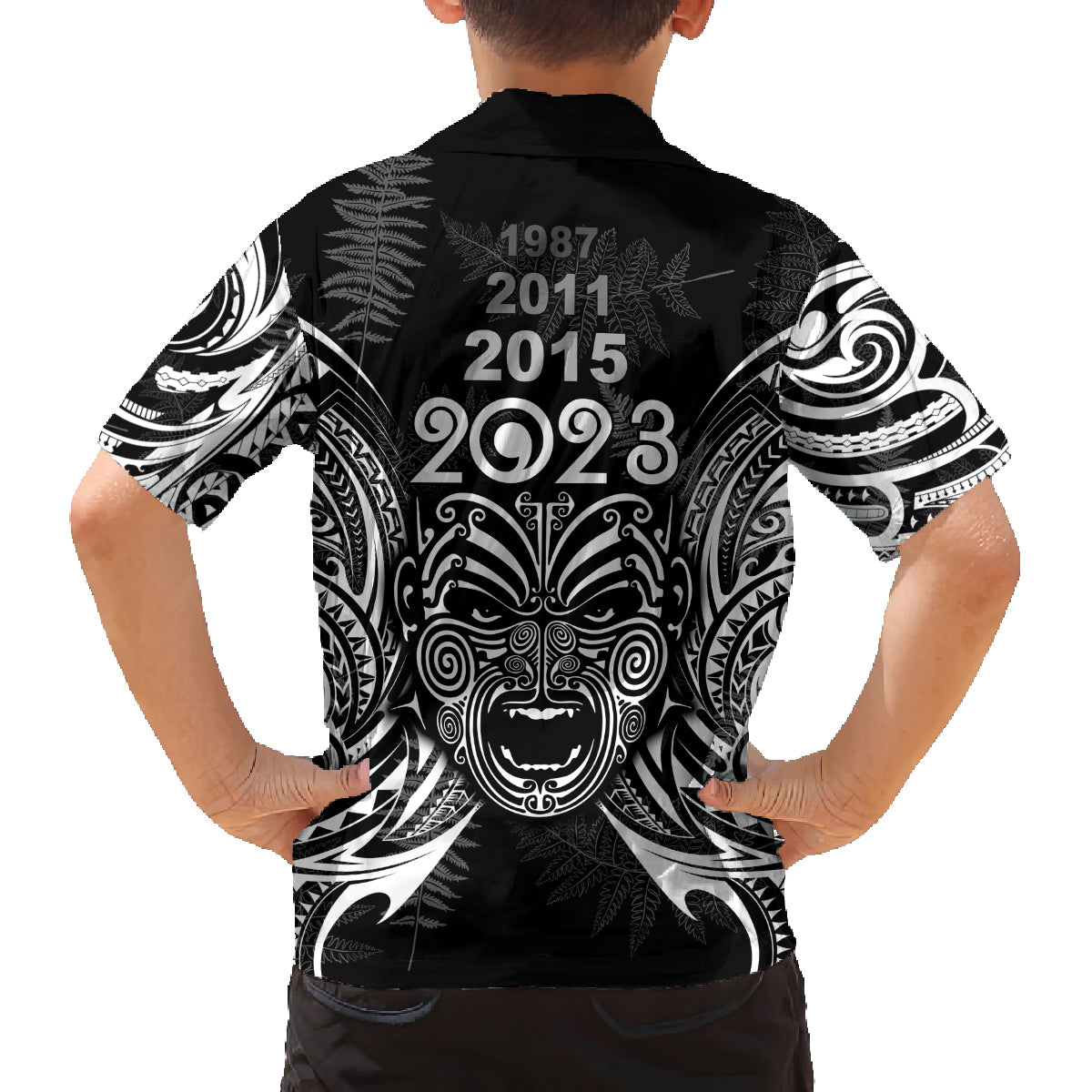 New Zealand Rugby Family Matching Off Shoulder Maxi Dress and Hawaiian Shirt 2023 World Cup Aotearoa Haka Face LT7 - Polynesian Pride