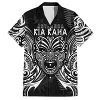 New Zealand Rugby Family Matching Tank Maxi Dress and Hawaiian Shirt 2023 World Cup Aotearoa Haka Face LT7 Dad's Shirt - Short Sleeve Black - Polynesian Pride