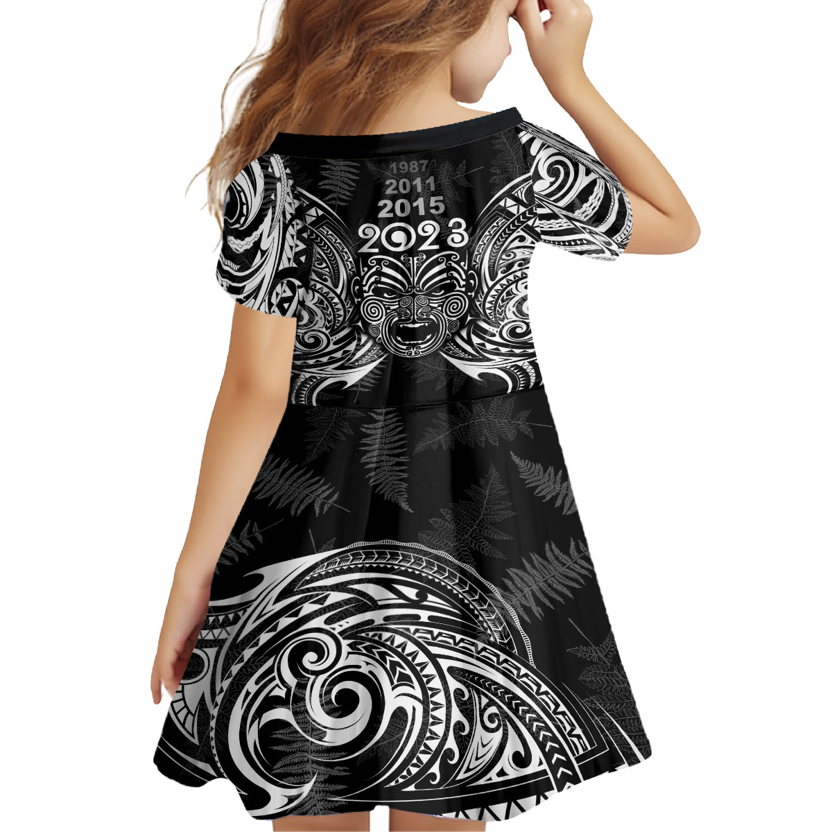 New Zealand Rugby Kid Short Sleeve Dress 2023 World Cup Aotearoa Haka Face LT7 - Polynesian Pride