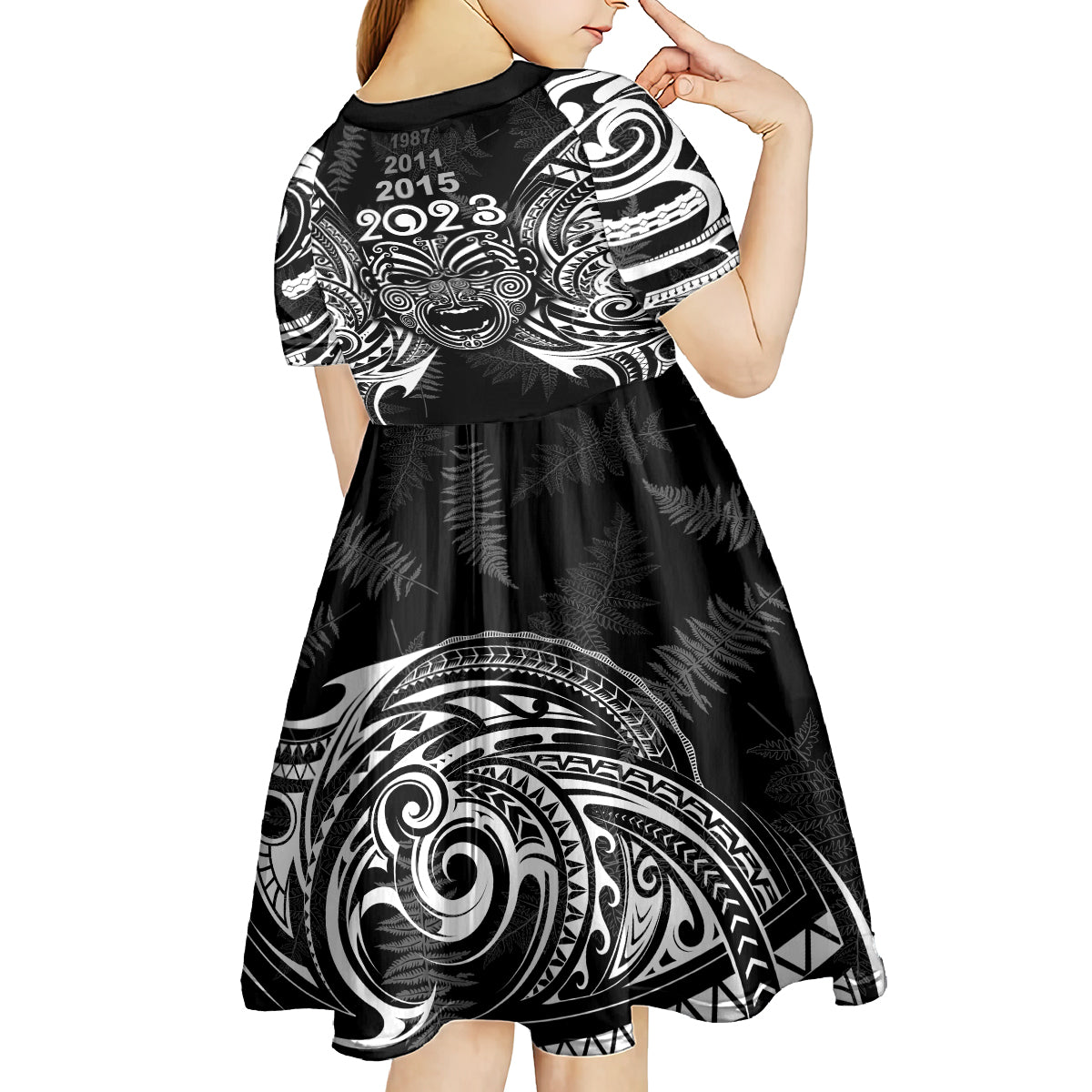New Zealand Rugby Kid Short Sleeve Dress 2023 World Cup Aotearoa Haka Face LT7 - Polynesian Pride