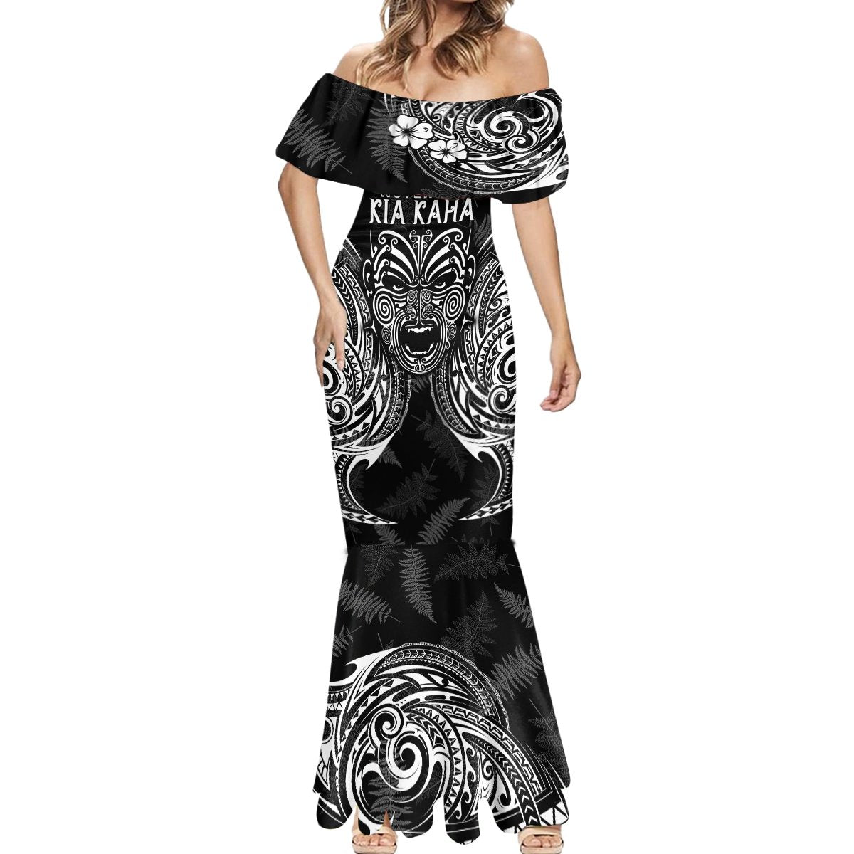 New Zealand Rugby Mermaid Dress 2023 World Cup Aotearoa Haka Face LT7 - Polynesian Pride